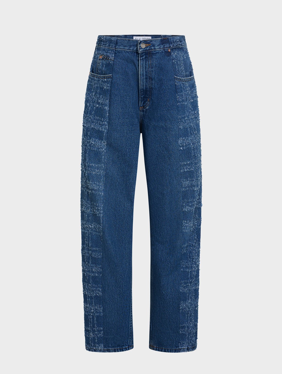 Boyfriend Jean Tartan Etched Mid Blue - ELV Denim