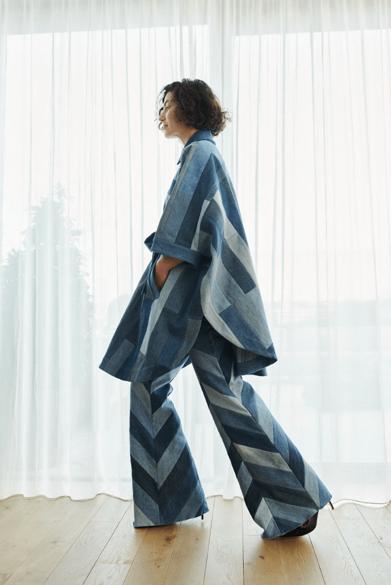 Celeste Coat Tessellated Patchwork Denim Mid Blue - ELV Denim