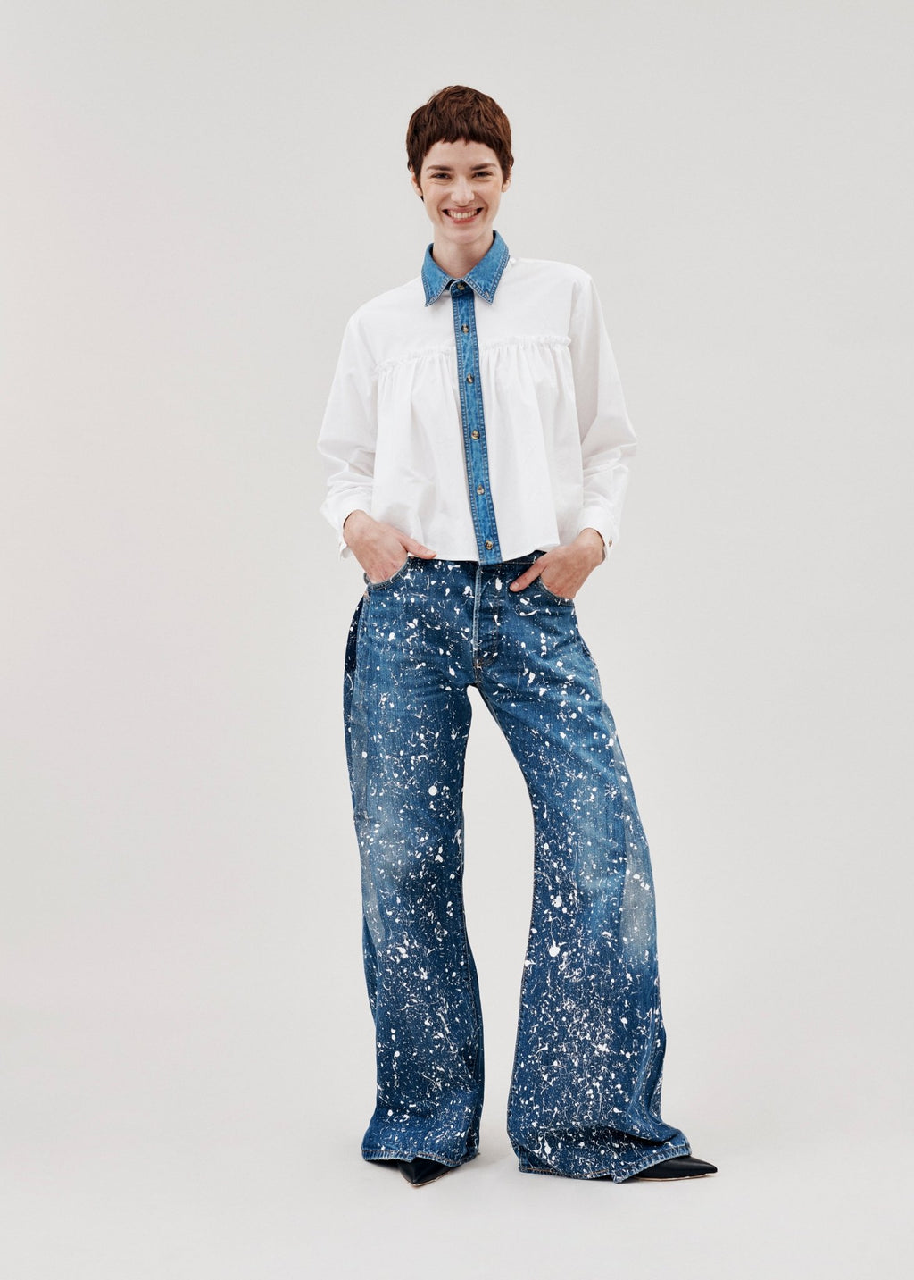 Dalston Wide Leg Painted Jeans Dark Blue - ELV Denim