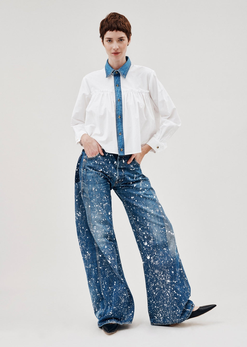 Dalston Wide Leg Painted Jeans Dark Blue - ELV Denim