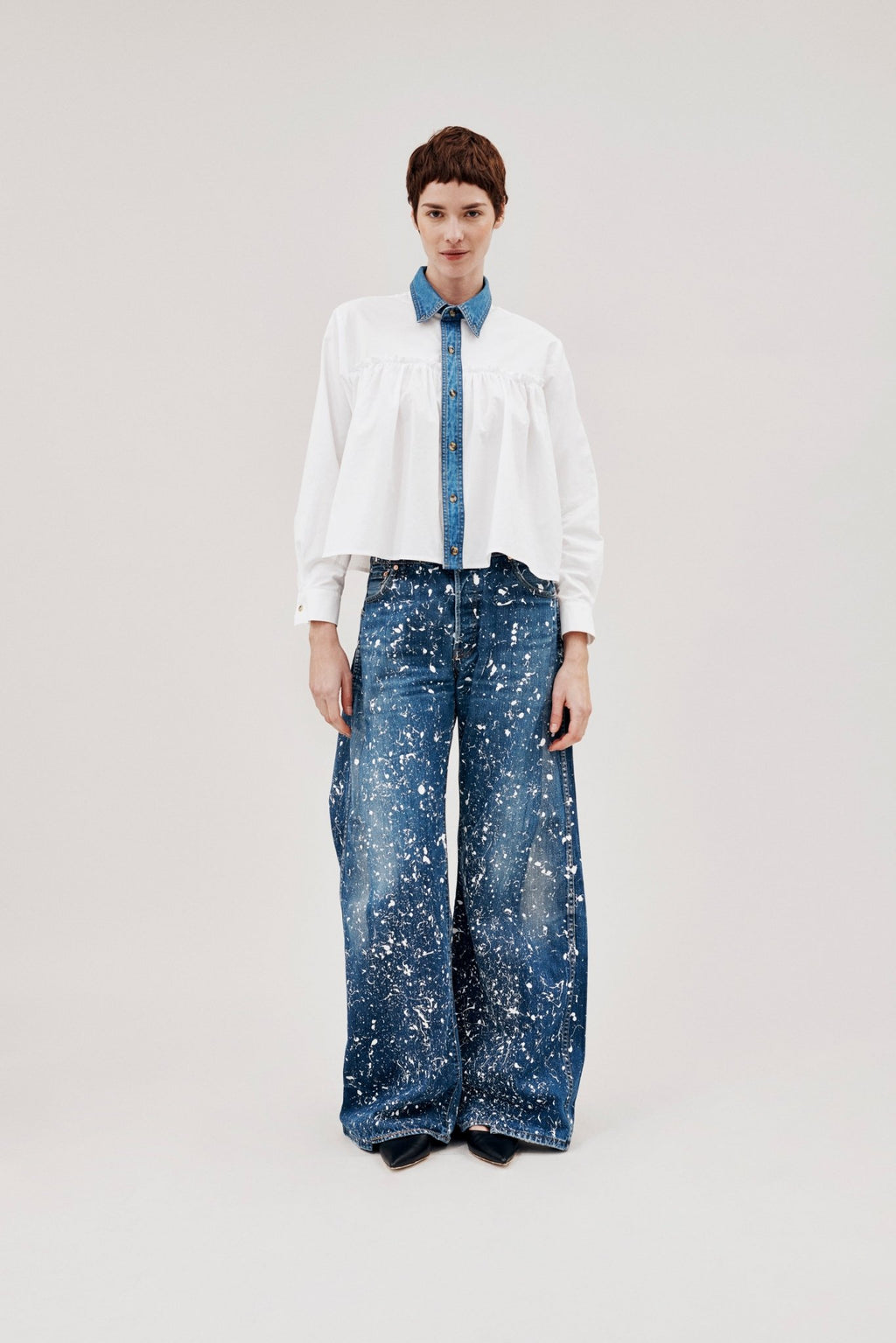 Dalston Wide Leg Painted Jeans Dark Blue - ELV Denim