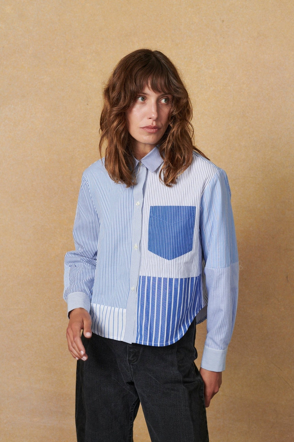 Emilie Shirt Patchwork Stripe Poplin - ELV Denim