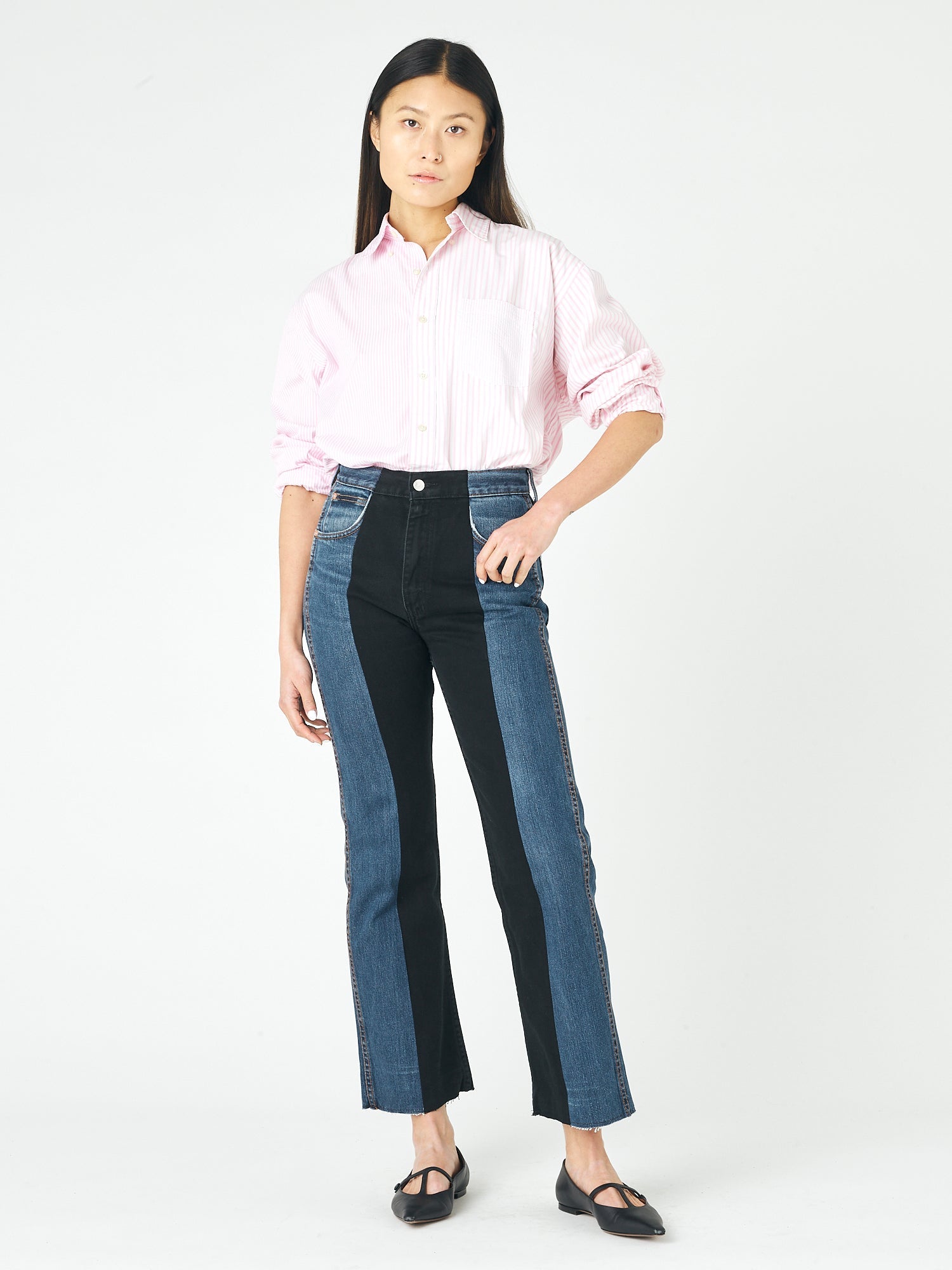Dark Blue Black Contrast Flare Jean - E.L.V. Denim