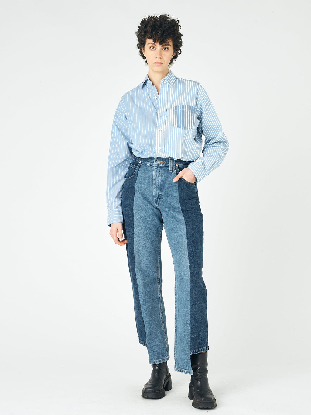 Dark Mid Blue Contrast Boyfriend Jean - E.L.V. Denim