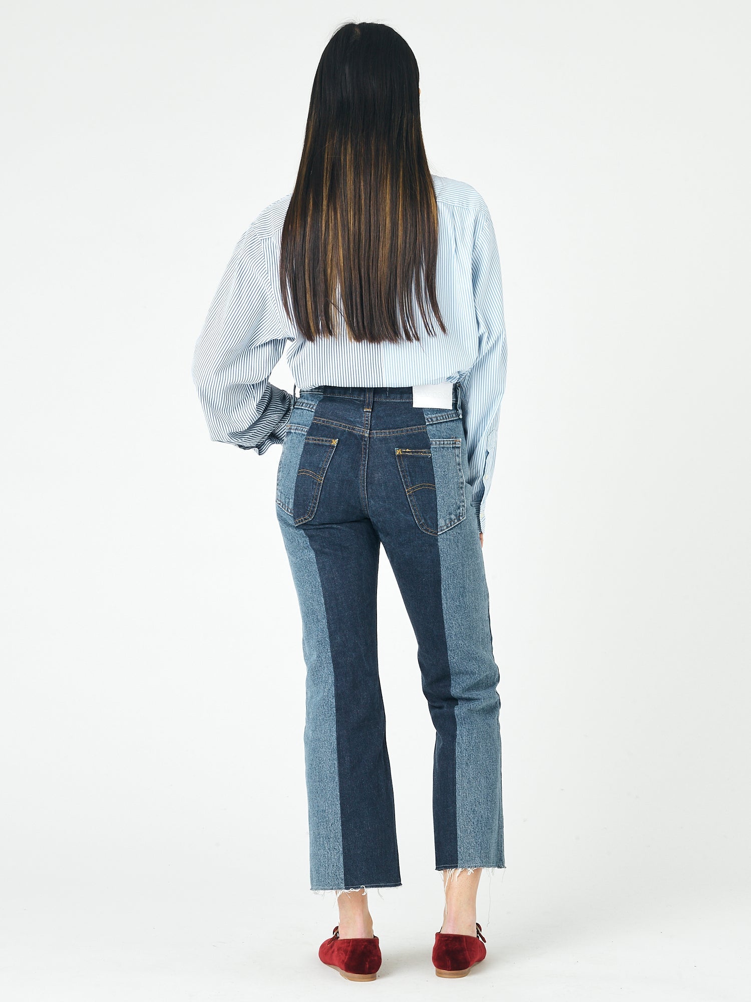 Mid Dark Blue Contrast Flare Jean - E.L.V. Denim